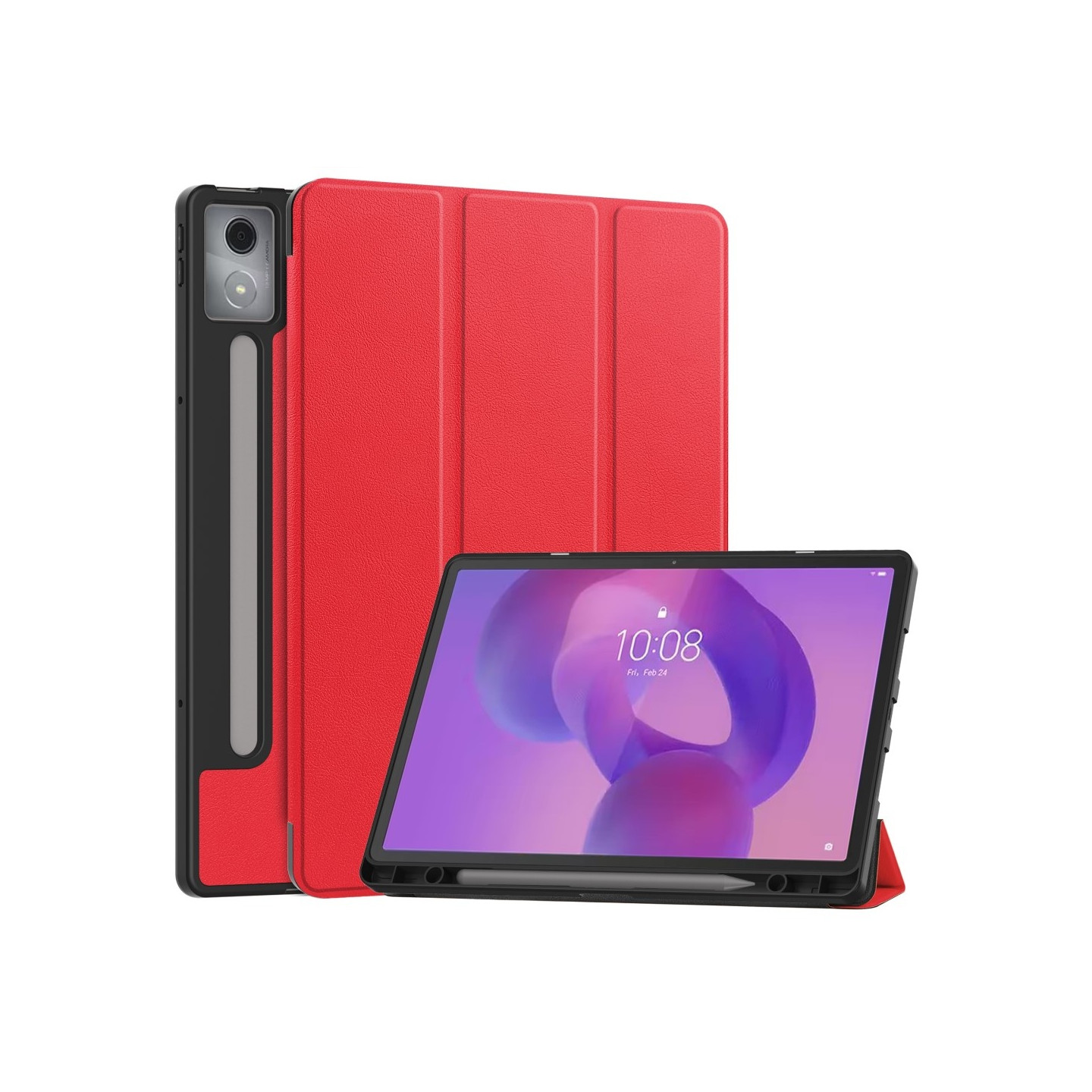 För Lenovo Idea Tab Pro Fodral Tri-Fold Stativ Skal med pennhållare - Röd
