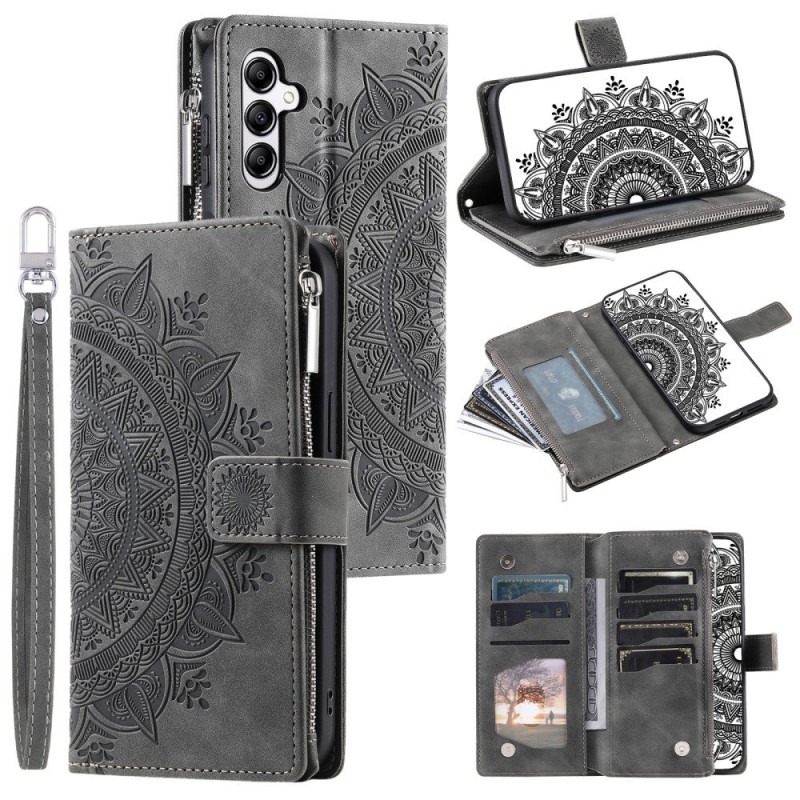 For Samsung Galaxy A56 Wallet Case Cover Shell Mandala Flower Pattern - Grey