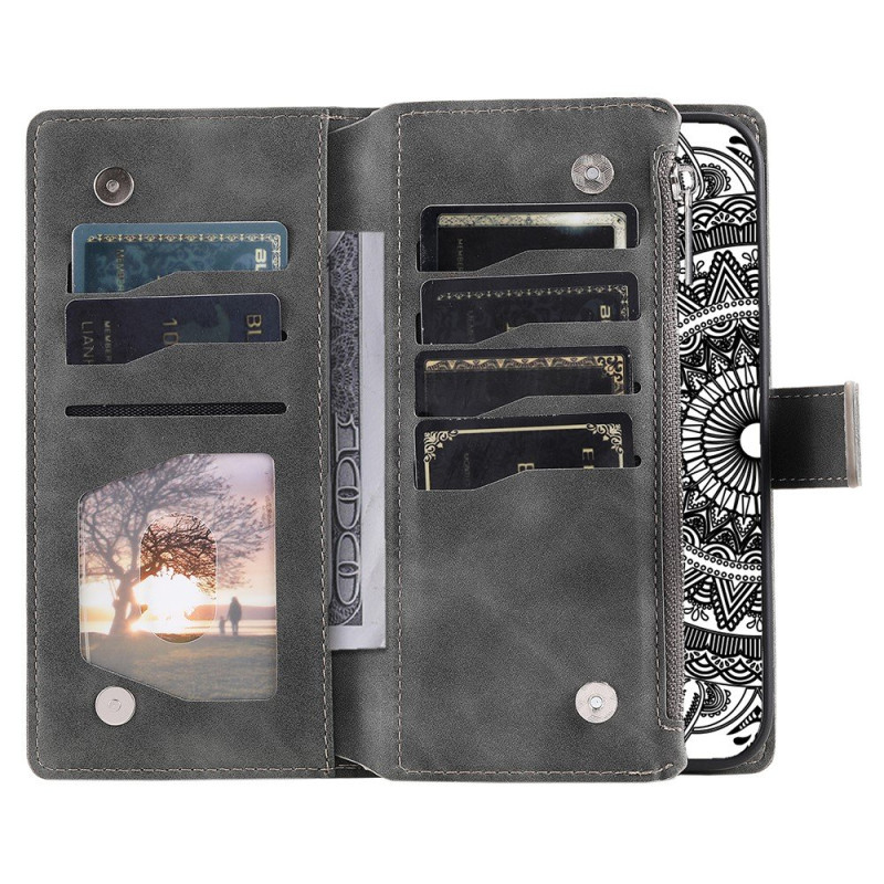 For Samsung Galaxy A56 Lommebok Deksel Shell Mandala Blomstermønster - Grå