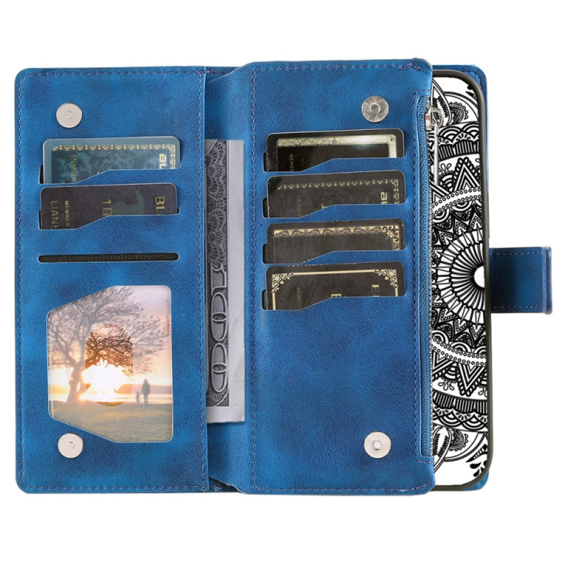 Samsung Galaxy A56 -lompakkokotelon kuoren kuoren Mandala-kukkakuvio - Sininen