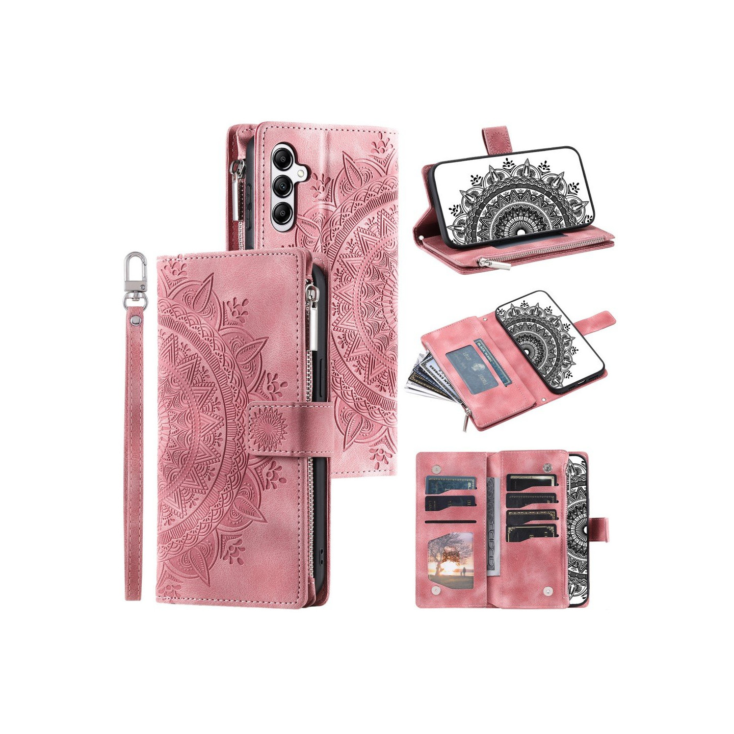 För Samsung Galaxy A56 plånboksfodral Fodral Skal Mandala blommönster - Rose Gold