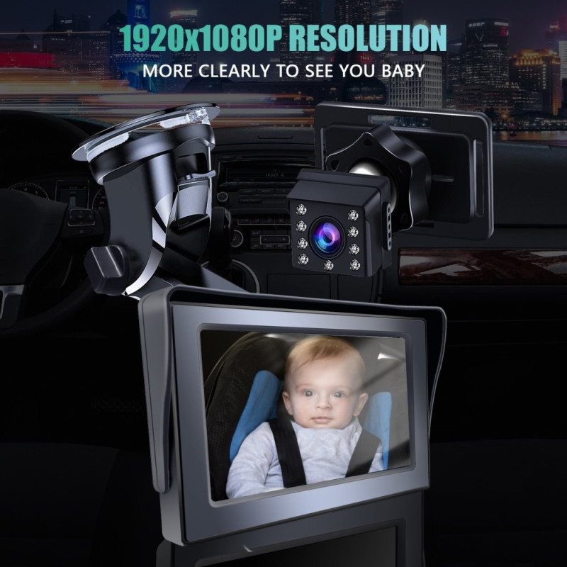 4,3" HD 1080P bilmonitorkamera för bakåtvänd babysäte vidvinkel infraröd kamera