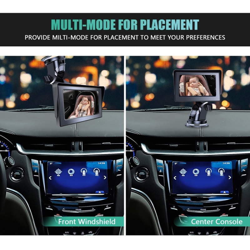 4,3" HD 1080P bilovervågningskamera til bagudvendt babysæde vidvinkel infrarødt kamera