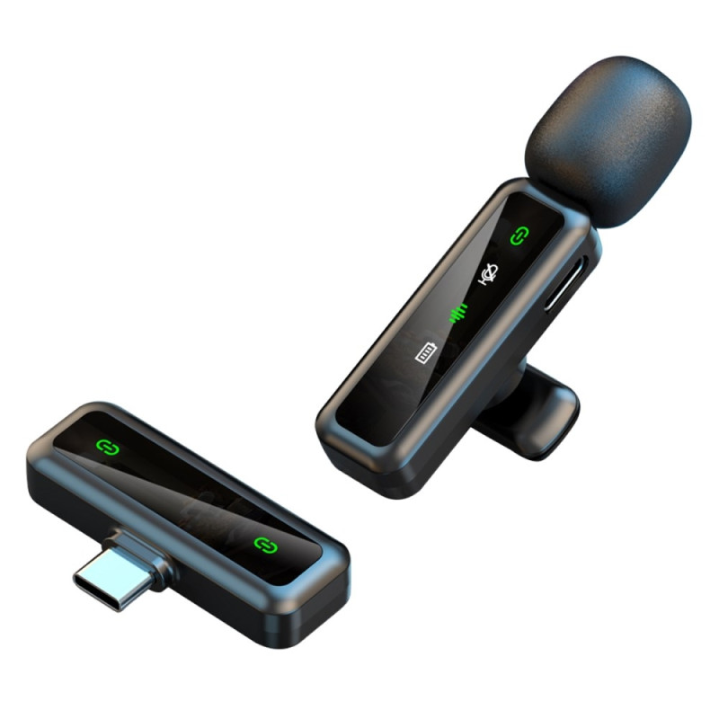 Trådløs Lavalier Mikrofon Støjreduktion 1 sender + 1 modtager - USB-C stik