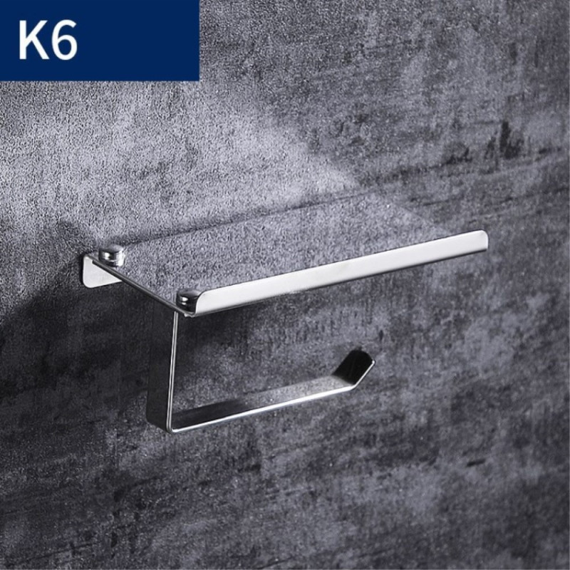 Toiletpapirholder til badeværelse Vægmonteret med hylde - K6/Sølv/Bormontering