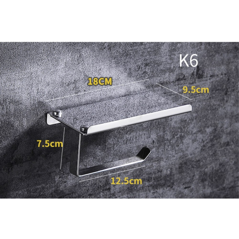 Toilet paper holder for bathroom Wall mounted with shelf - K6/Silver/Drill installation