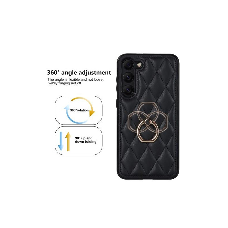 Samsung Galaxy S23 Rhombus Grid Mønsterveske Fingerring - Svart