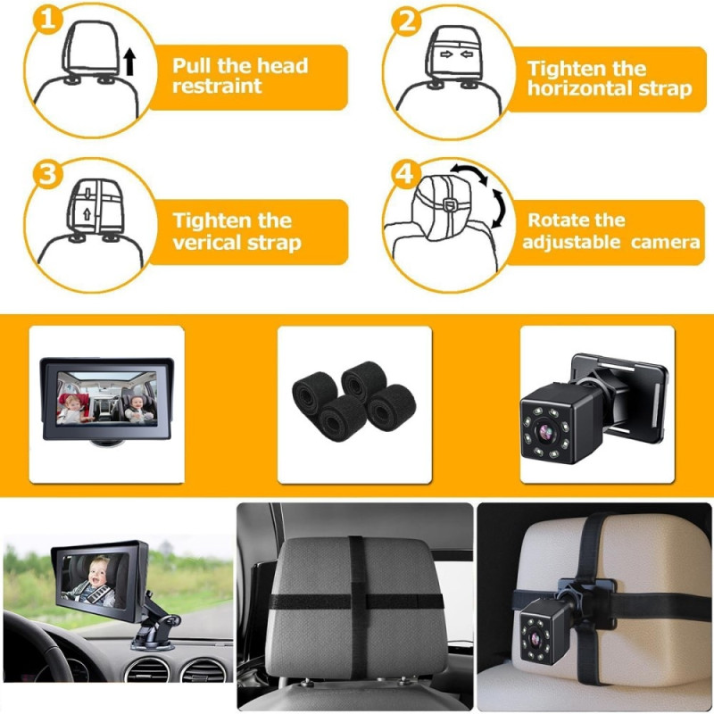 360 astetta kääntyvä 4,3" yönäkö Car Baby Monitor -kamera turvalliseen ajoon