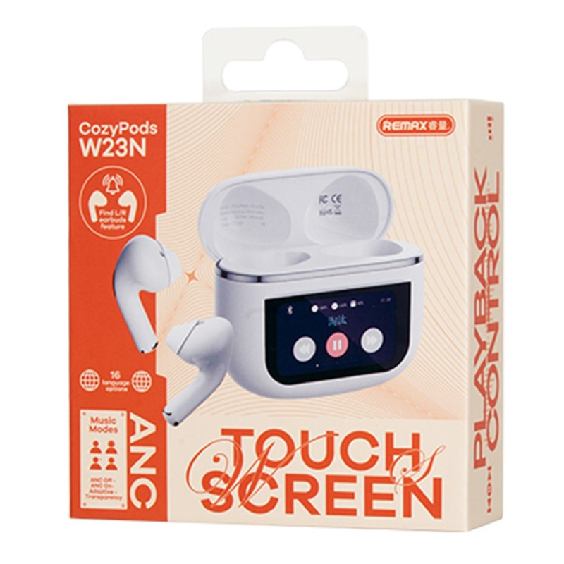 REMAX Cozypods True Wireless Earbuds Touch Screen ANC Noise Canceling Bluetooth Headphones - White