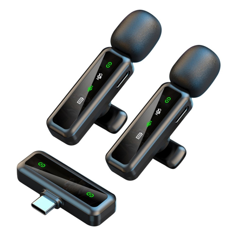 Langaton Lavalier Microphone Noise Reduction 2 lähetintä + 1 vastaanotin - USB-C