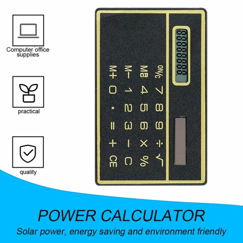 Ultra Thin Solar Powered Pocket Calculator Calculator 8 Digit Touch Calculator - Black