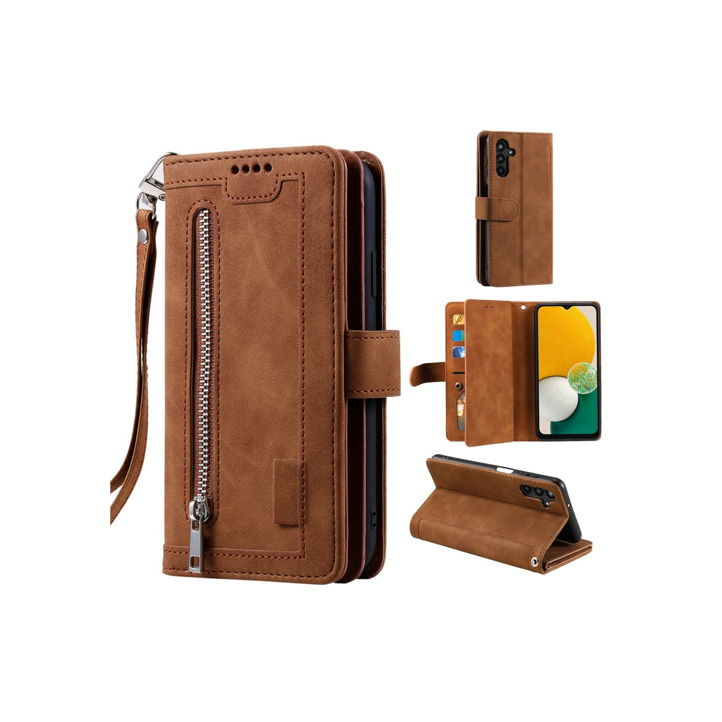 For Samsung Galaxy A56 5G Case Zipper Pocket PU Leather Phone Cover with 9 Card Slots