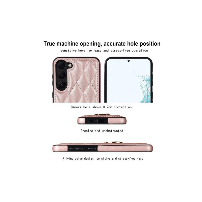 Samsung Galaxy S23 Etui Rhombus Grid Mønster Bagcoverring Kickstand - Rose Gold