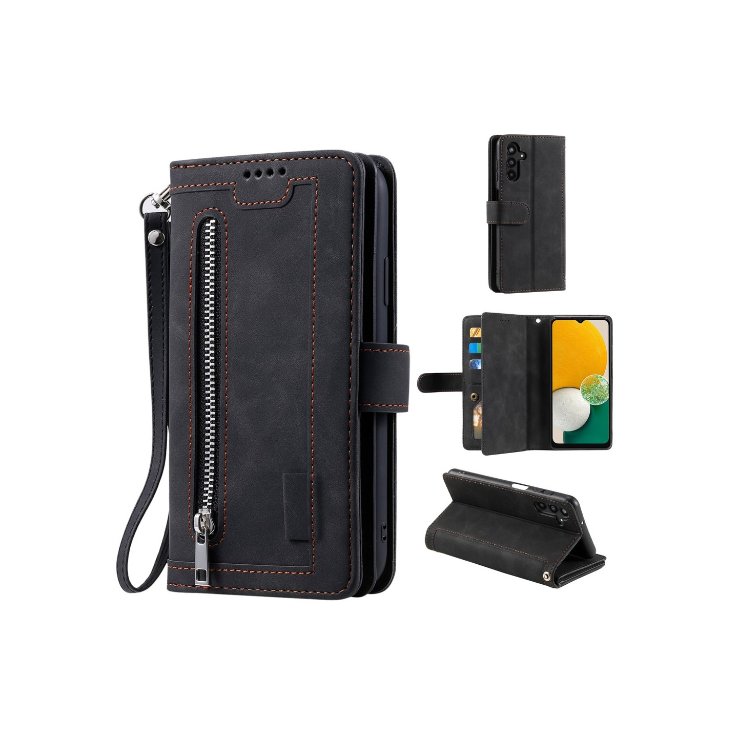 For Samsung Galaxy A56 5G Case Zipper Pocket PU Leather Phone Cover with 9 Card Slots