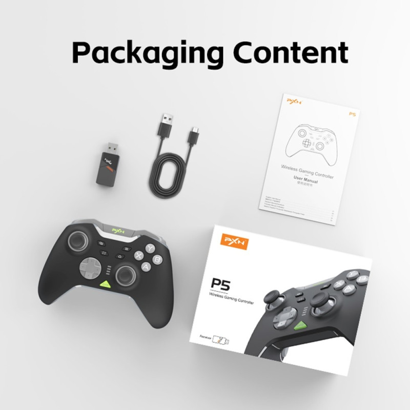 Bluetooth Wireless Game Controller with Receiver Compatible with Steam PC Android iOS Nintendo Switch - Black