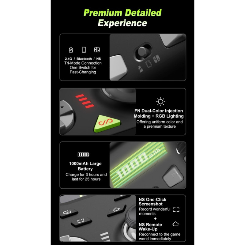 Bluetooth trådlös spelkontroll med mottagare Kompatibel med Steam PC Android iOS Nintendo Switch - Svart