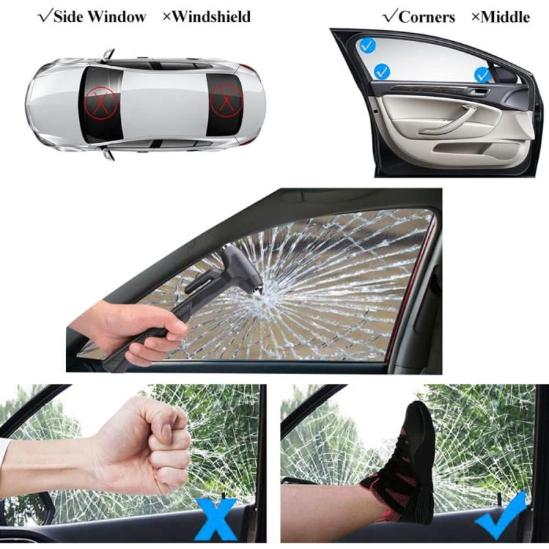 Bilhammer Vindusknuser Emergency Hammer Belte Kniv Langt Håndtak - Rød