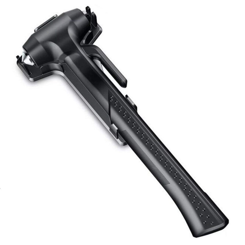 Car Hammer Window Breaker Emergency Hammer Belt Knife Long Handle - Black