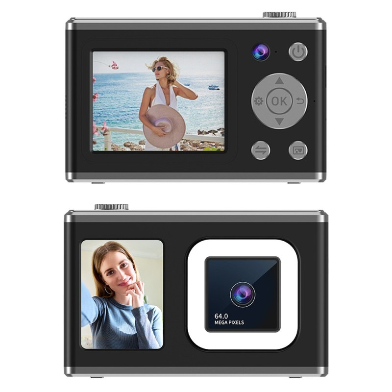 2,4" skjerm med dobbel linse videoopptak CCD digitalkamera med 32 GB kort + leser - Svart