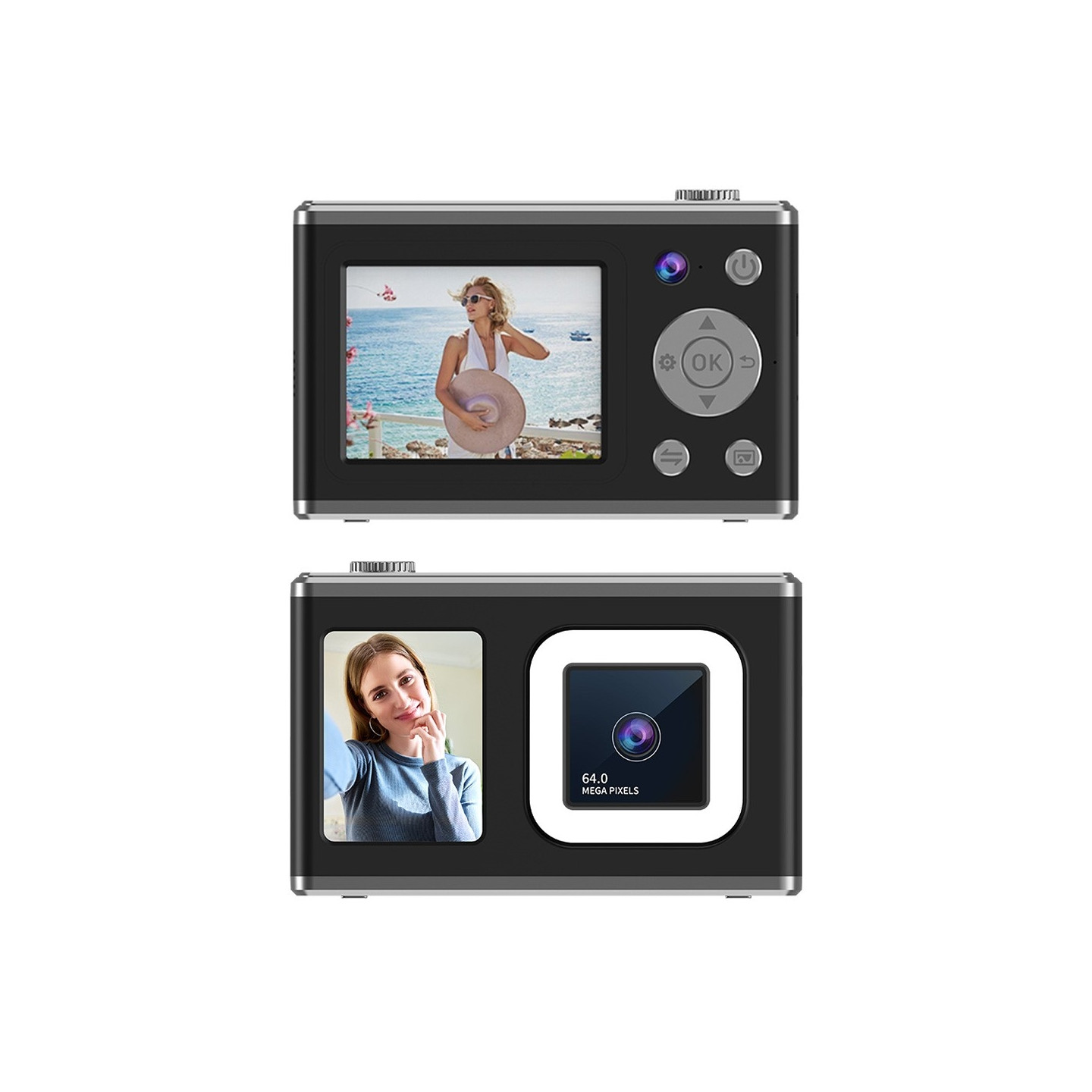 2,4" skjerm med dobbel linse videoopptak CCD digitalkamera med 32 GB kort + leser - Svart