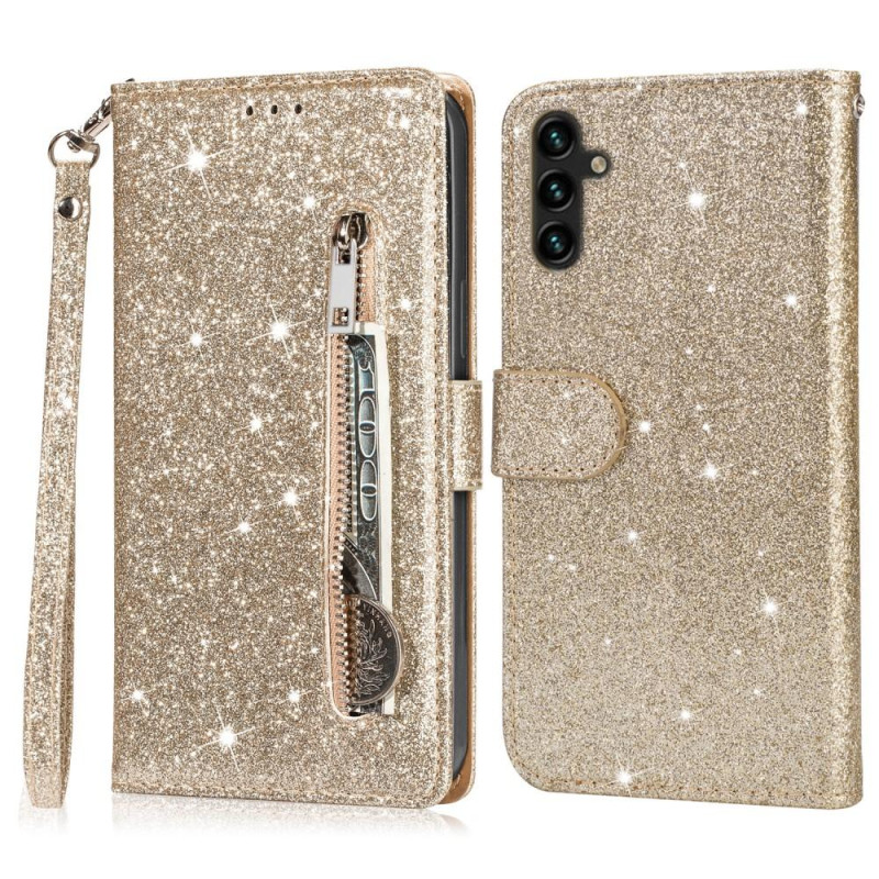 Til Samsung Galaxy A56 5G Stående Glittercover med Lynlåslomme - Gold