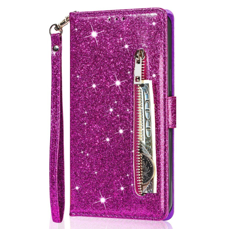 For Samsung Galaxy A56 5G Stand Case Glitter Phone Leather Cover Zipper Pocket - Purple