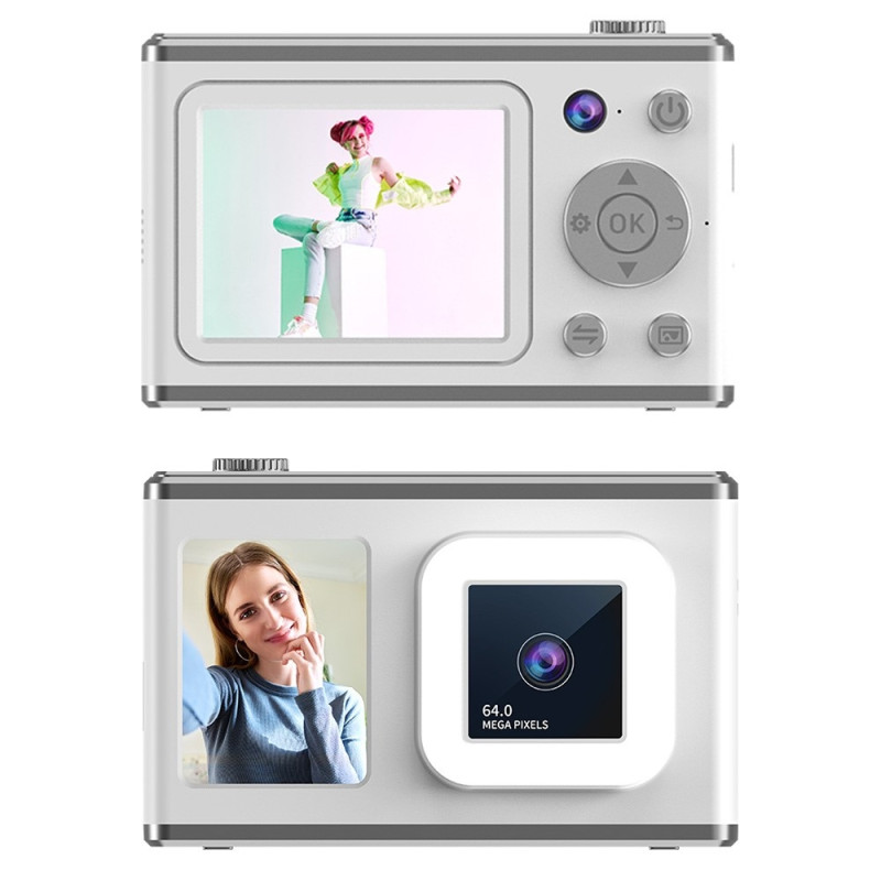 2.4" Screen Dual Lens Video Recording CCD Digital Camera with 32GB Card + Reader - White