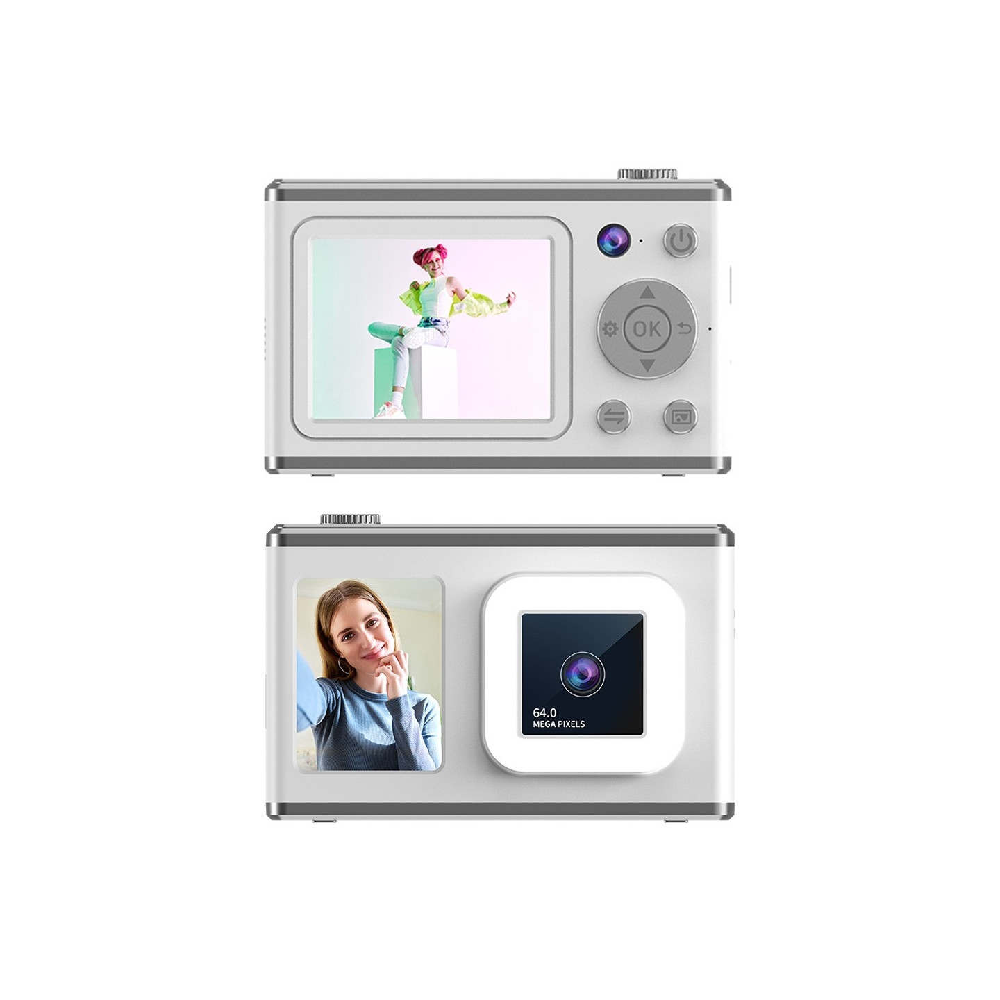 2,4" Skärm Dual Lens Videoinspelning CCD Digitalkamera med 32GB kort + Läsare - Vit