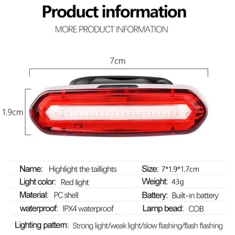 Rear Light Bicycle Lighting Rechargeable Warning Light High Brightness 4 Light Modes