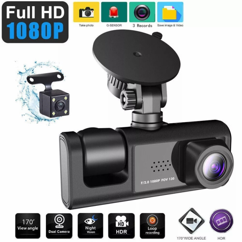Car Camera 3 Lens Wide Angle 1080P HD Car DVR Dash Cam Parking Monitor