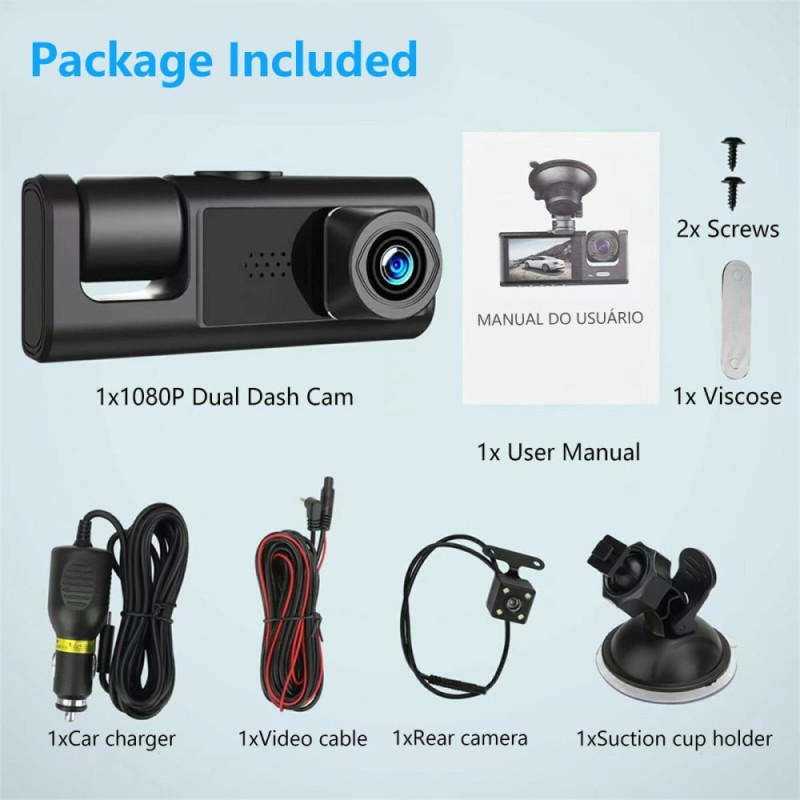 Bilkamera 3 objektiv vidvinkel 1080P HD bil DVR Dash Cam parkeringsmonitor