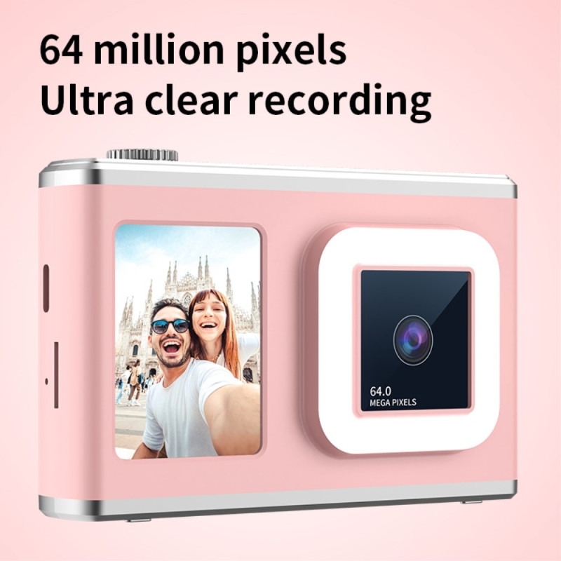 2,4" skjerm med dobbel linse videoopptak CCD digitalkamera med 32 GB kort + leser - rosa