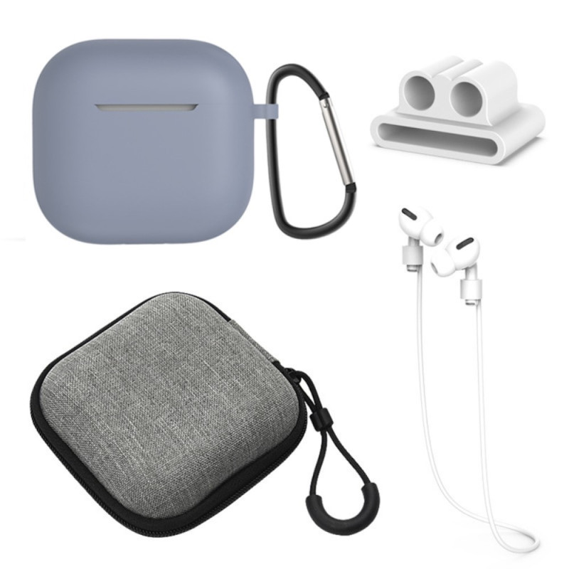 For AirPods 4 5pcs Accessories Case Storage Box Neck Strap Headphone Holder Key Ring - Gray