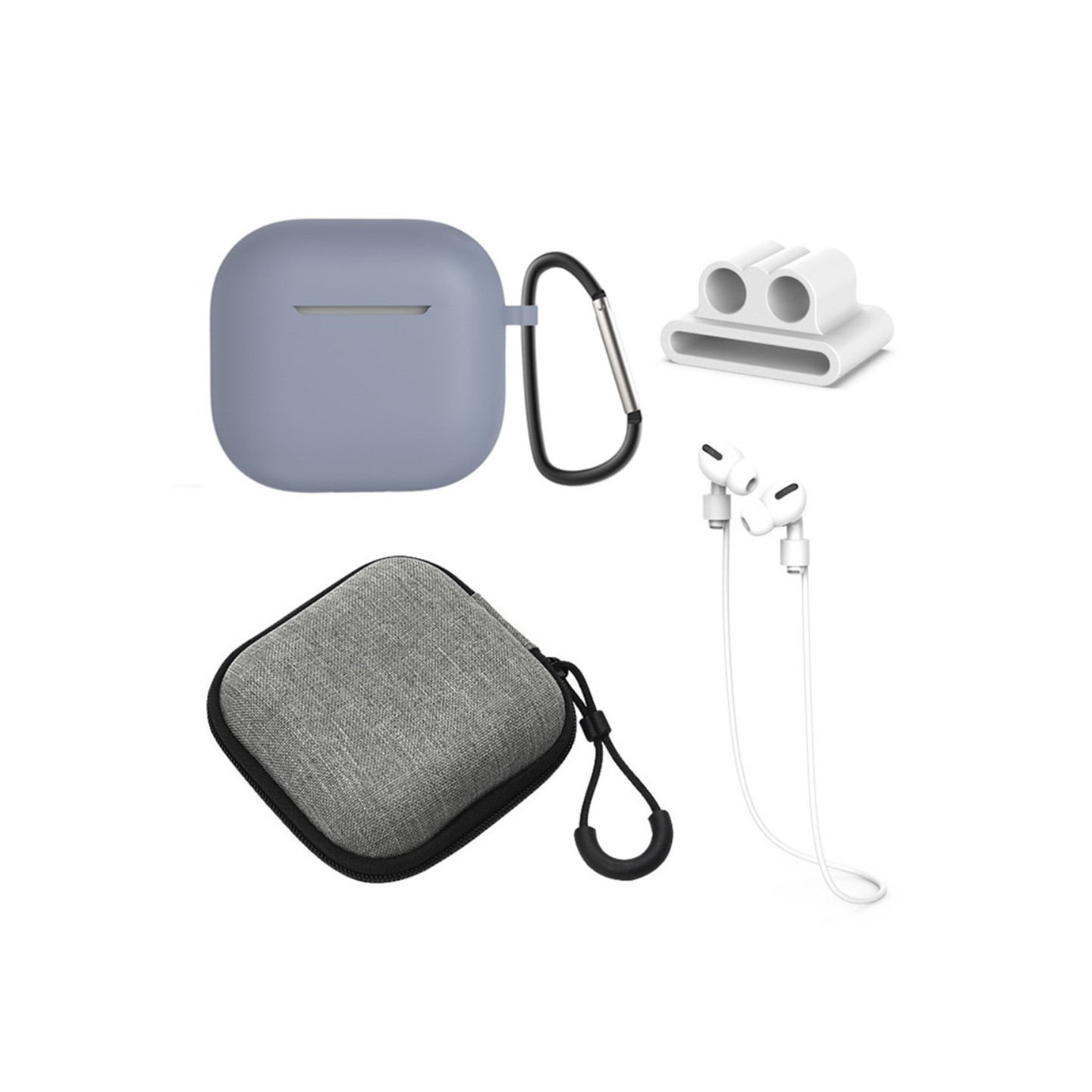 AirPods 4 5 kpl Lisävarusteet Kotelo Säilytyslaatikko Kaulahihna Kuulokepidike Avaimenperä - Harmaa