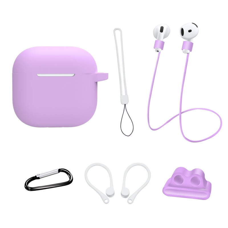 Til AirPods 4 6 i 1 Tilbehør Taske Stropholder Ørekroge Halsrem Nøglering - Lilla