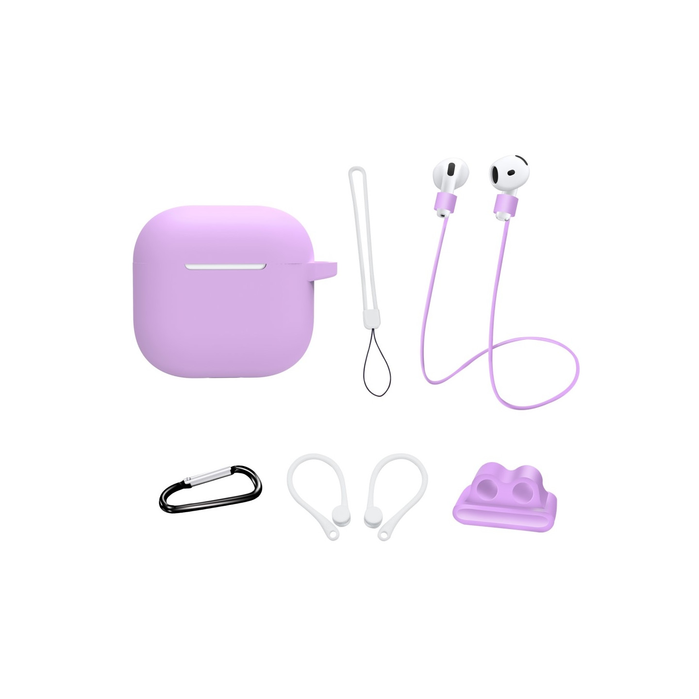 Til AirPods 4 6 i 1 Tilbehør Taske Stropholder Ørekroge Halsrem Nøglering - Lilla