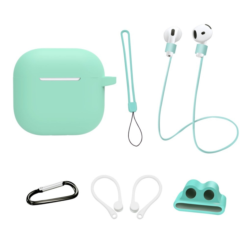 For AirPods 4 6 in 1 Accessories Case Strap Holder Ear Hooks Neck Strap Key Ring - Mint