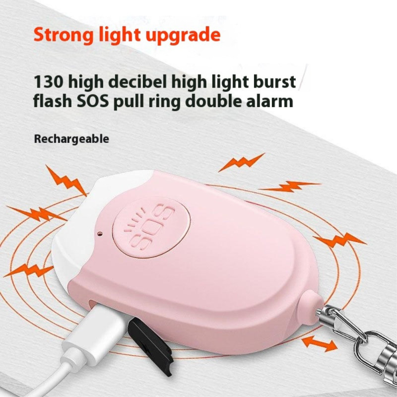 Personlig Alarm Ficklampa Bärbar Självförsvar 130dB Högljudd Varning Nyckelring