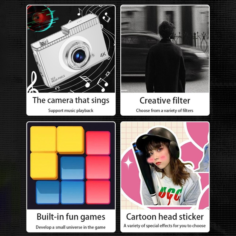 2,4" HD Dual Lens Digital CCD-kamera Videoopptak 8X zoomkamera inkl. 32GB minnekort