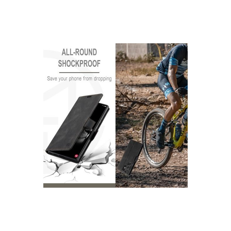 AUTSPACE A01 Retro tegnebog taske til Samsung Galaxy S23 Ultra - Sort