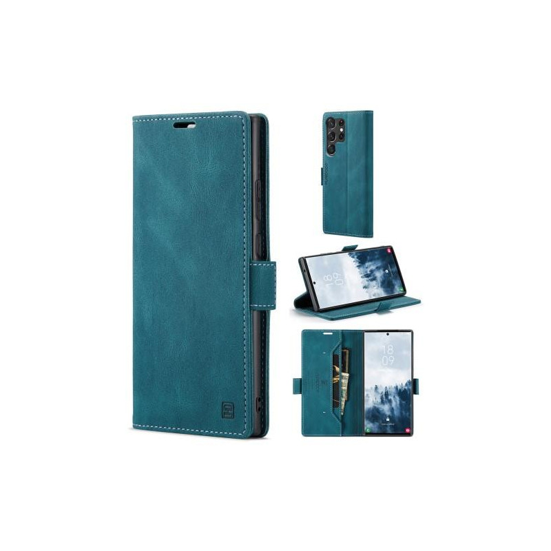 AUTSPACE A01 Retro Wallet Case for Samsung Galaxy S23 Ultra - Blue