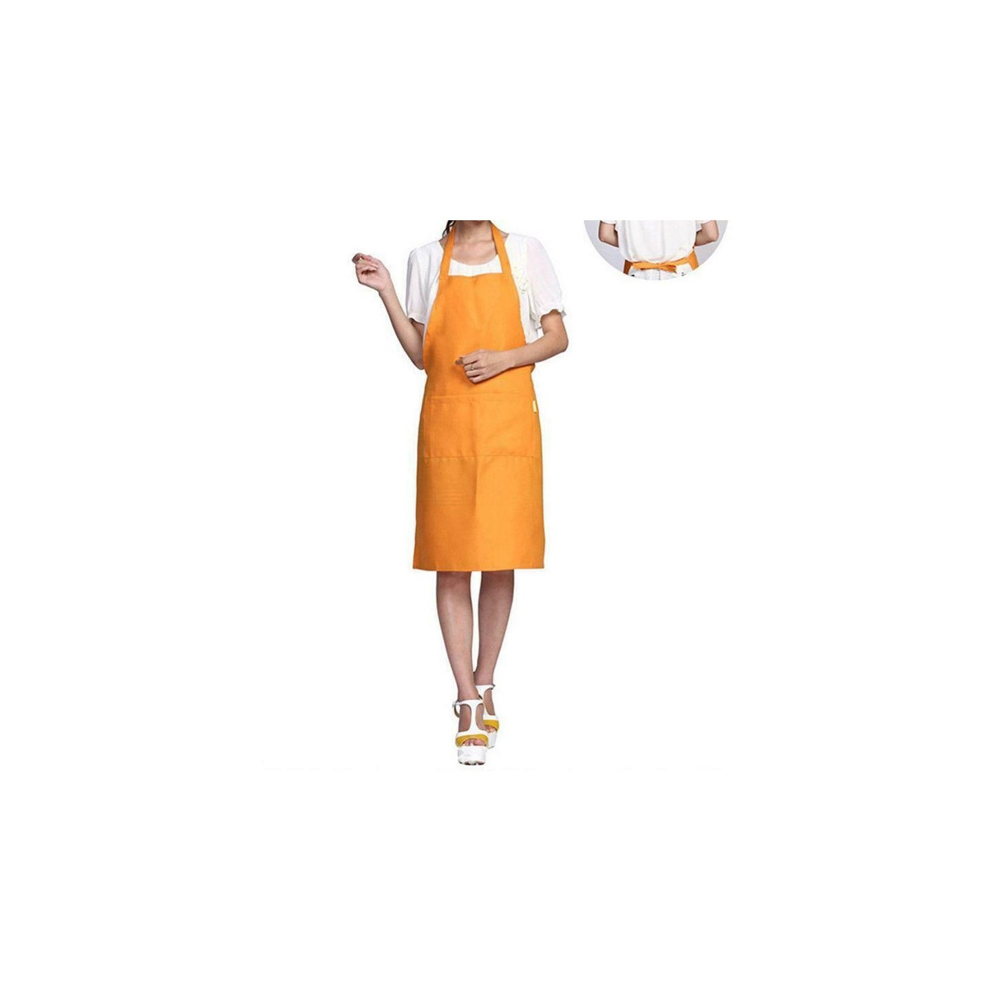 Hem Kök Enkel Snygg Ren Färg Förkläde - Orange