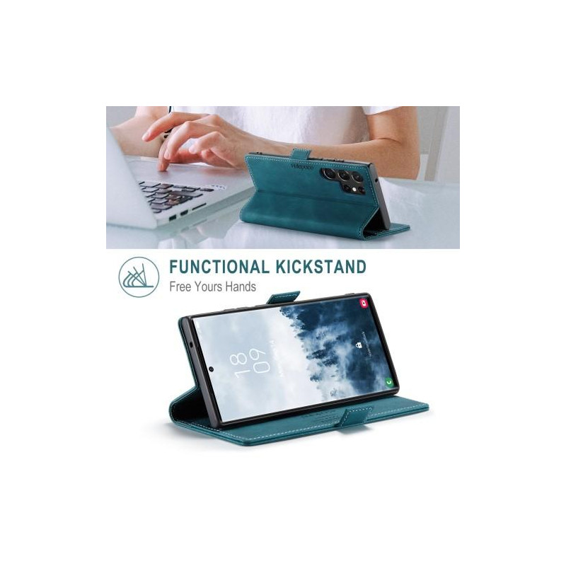 AUTSPACE A01 Retro lompakkokotelo Samsung Galaxy S23 Ultra - Sininen