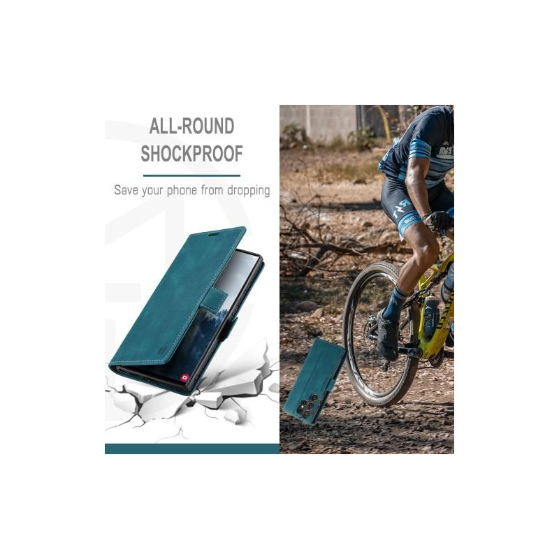 AUTSPACE A01 Retro tegnebog taske til Samsung Galaxy S23 Ultra - Blå