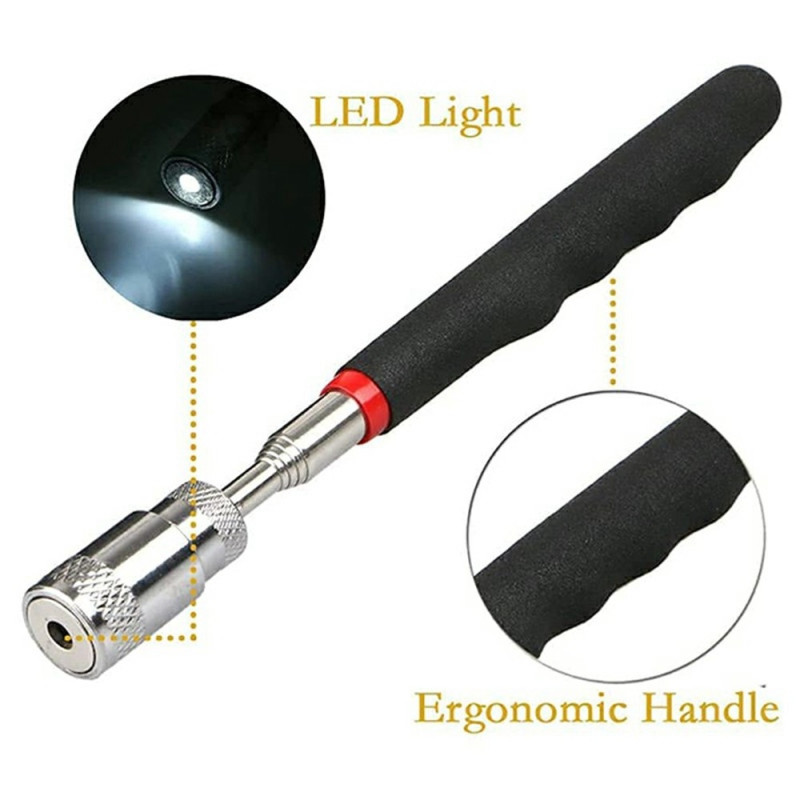 LED Magnetic Iron Pickup Tool Telescopic Extension Bar with Light