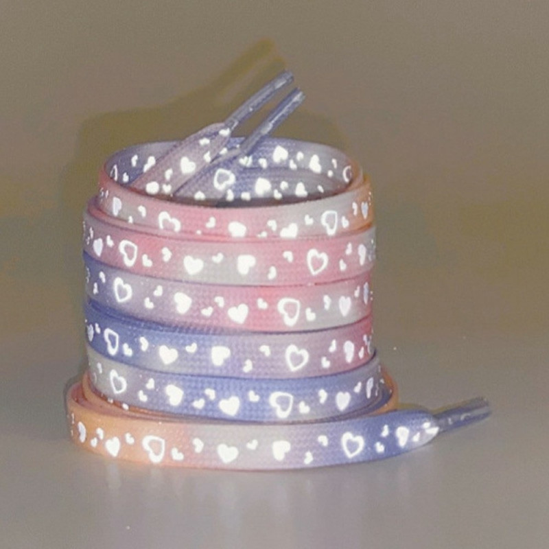 140 cm reflective shoelaces for sneakers Canvas shoes Basketball shoes etc - Purple Pink Heart