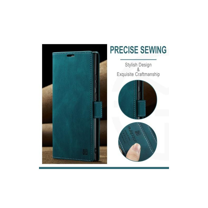 AUTSPACE A01 Retro lompakkokotelo Samsung Galaxy S23 Ultra - Sininen