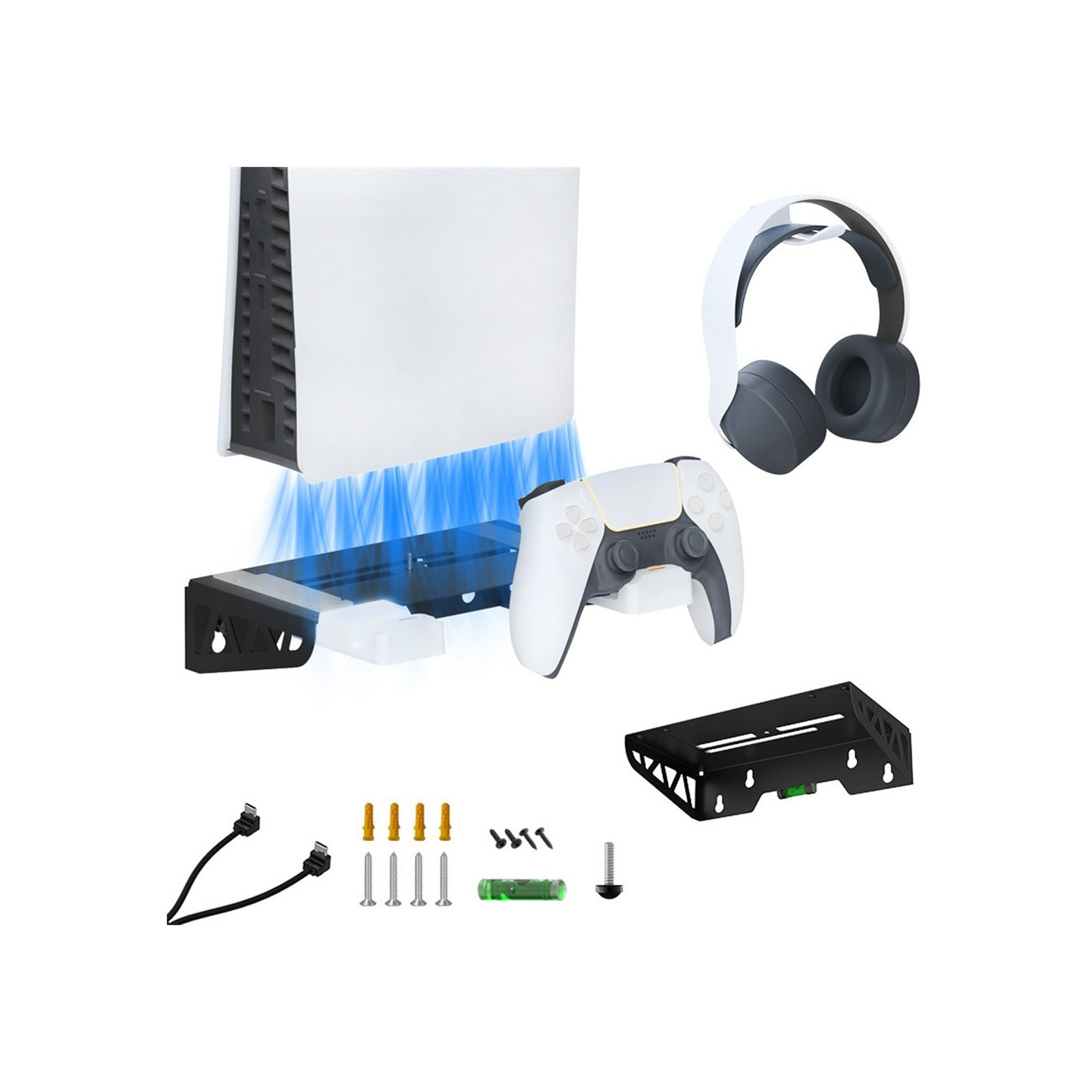 IPLAY For Sony PS5 Slim / Playstation 5 Wall Mount Storage Rack Controller Charging Station Headset Holder