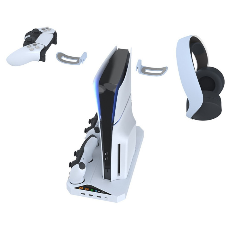 IPLAY Sony PS5 Slim Digital / Disc Edition jäähdytystelineeseen, kaksoisohjaimen latausaseman kuulokkeiden ripustin