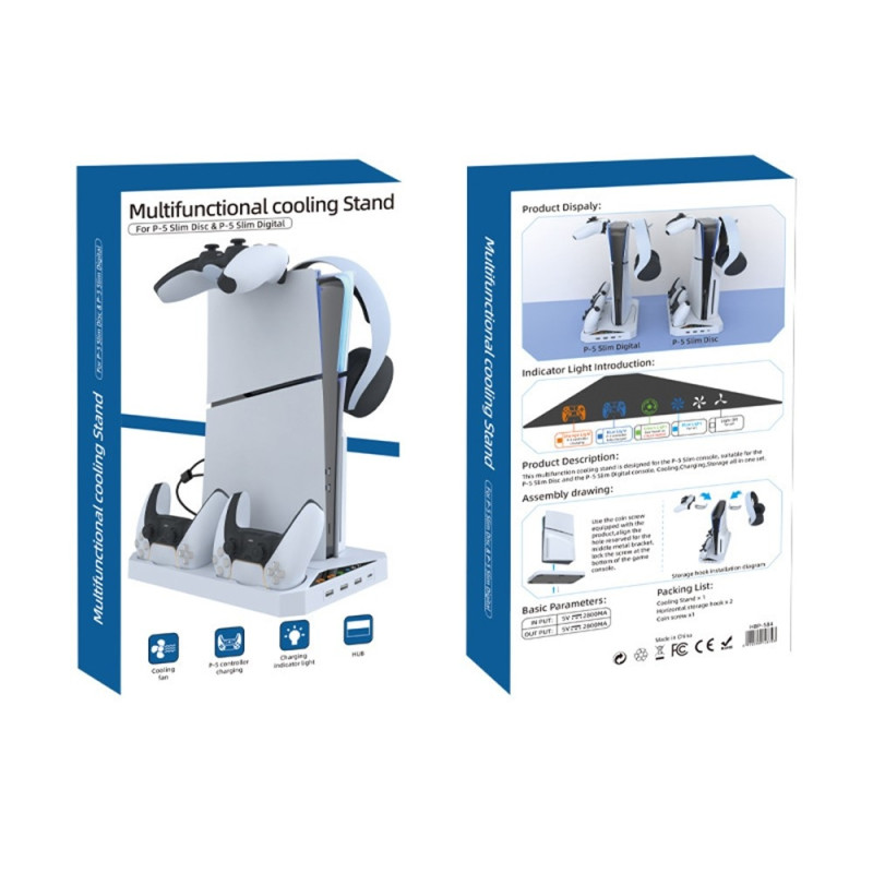 IPLAY til Sony PS5 Slim Digital / Disc Edition Kølestativ Dual Controller Ladestation Headset Ophæng